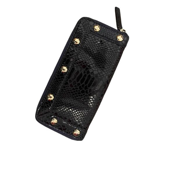 Michael Kors Navy Snakeskin Gold Studded Zip Around Wallet - Picture 4 of 5